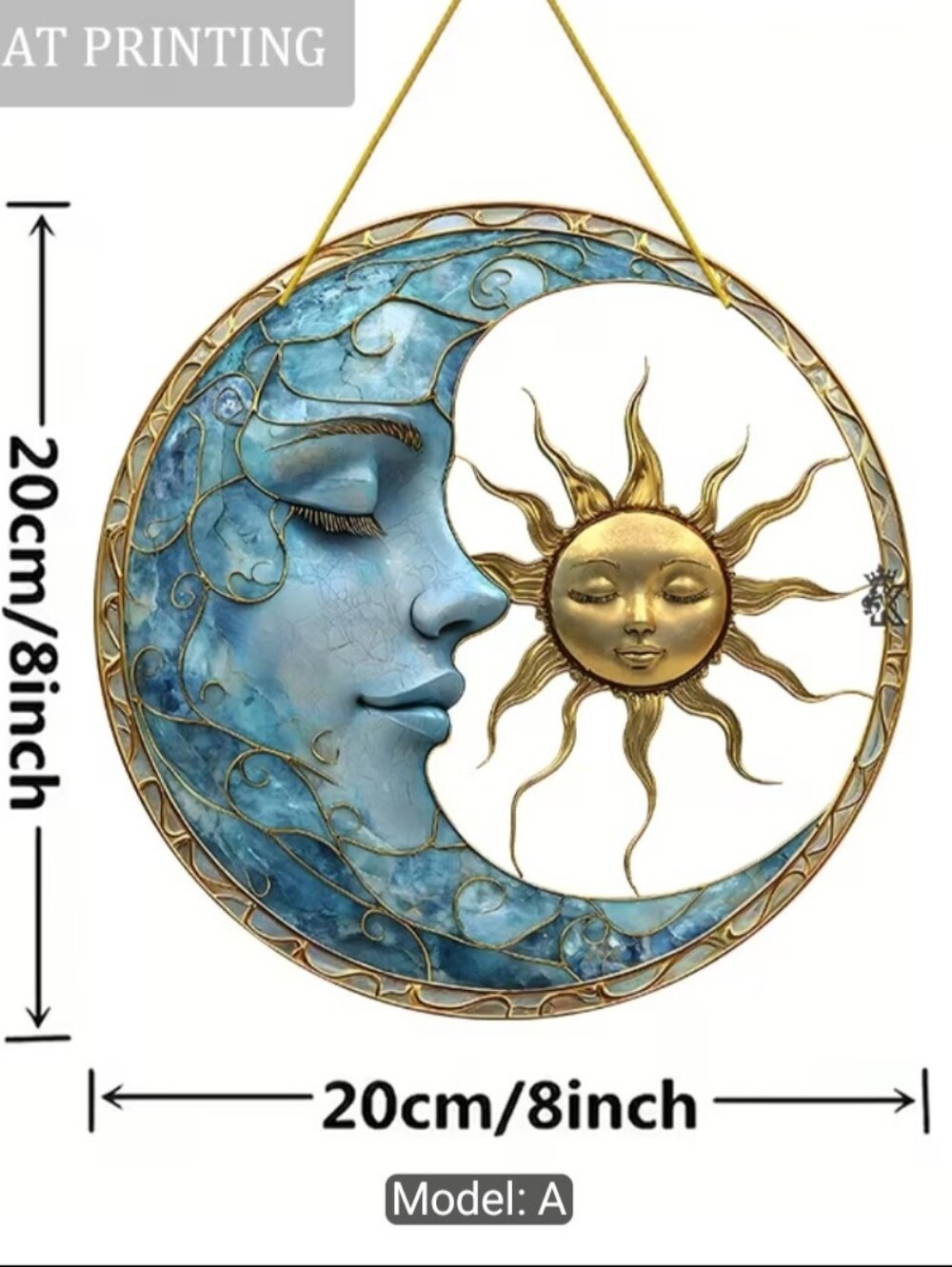 Blue Crescent Moon with Gold Sun Wall Sculpture - Serene Home Art. Acrylic Made. - Picture 4 of 7
